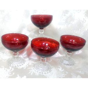 ROYAL RUBY BUBBLEFOOT GLASSES - SET/4 CHAMPAGNE OR TALL SHERBET